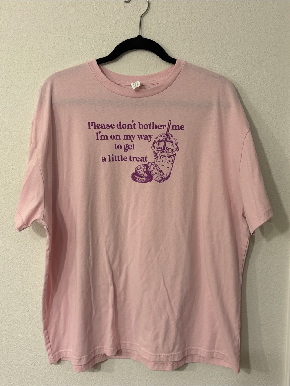 Pink Short Sleeve Graphic Tee with Purple Print